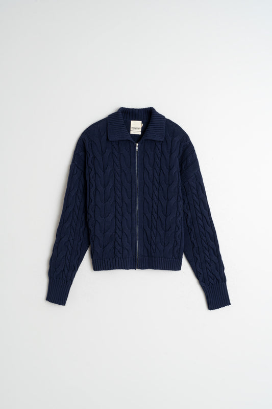 COTTON CABLE-KNIT JACKET