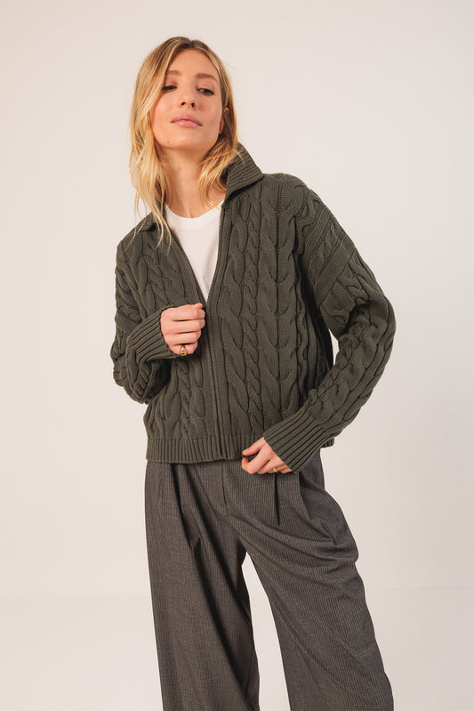 COTTON CABLE-KNIT JACKET