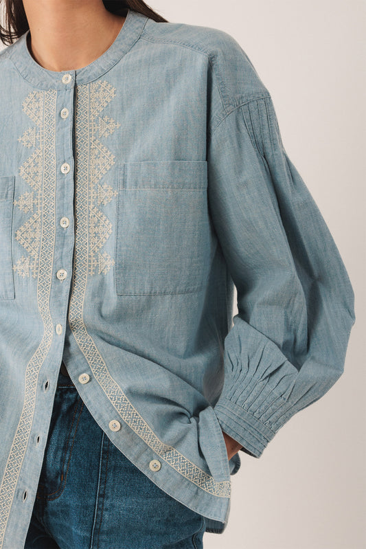 COLLARLESS DENIM SHIRT