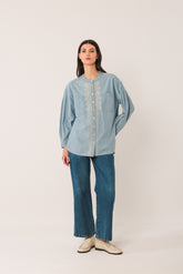COLLARLESS DENIM SHIRT