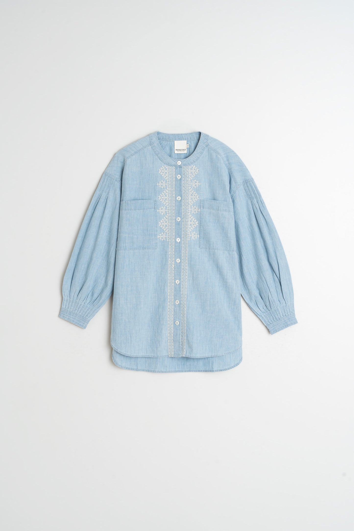 [CL] COLLARLESS DENIM SHIRT