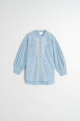 COLLARLESS DENIM SHIRT