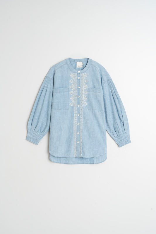 COLLARLESS DENIM SHIRT