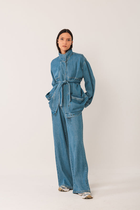 DENIM BELTED JACKET