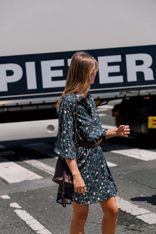 LONG FLORAL-PRINT SHIRT COLLAR DRESS 1