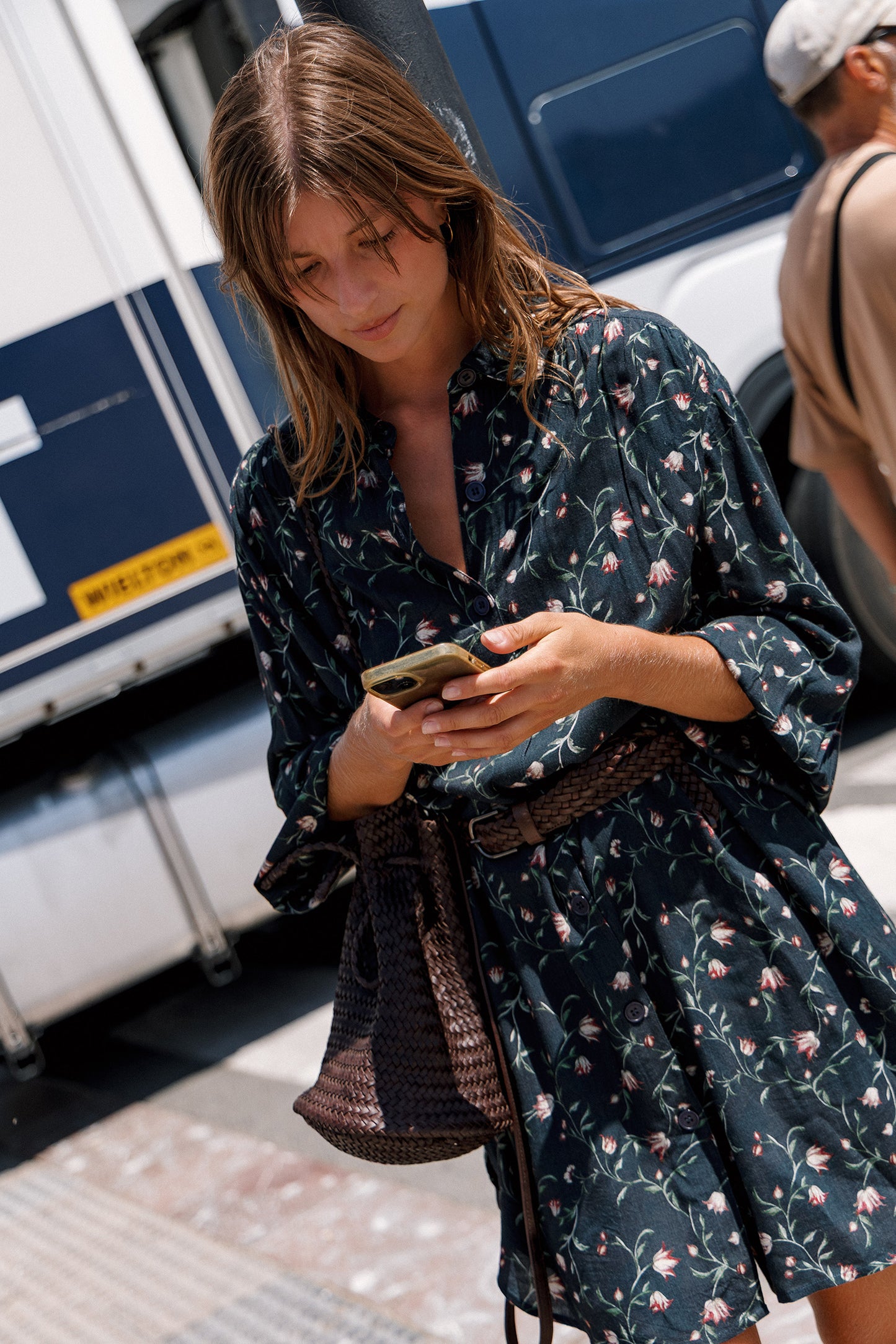 LONG FLORAL-PRINT SHIRT COLLAR DRESS