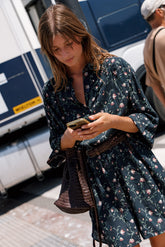 LONG FLORAL-PRINT SHIRT COLLAR DRESS