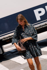 LONG FLORAL-PRINT SHIRT COLLAR DRESS