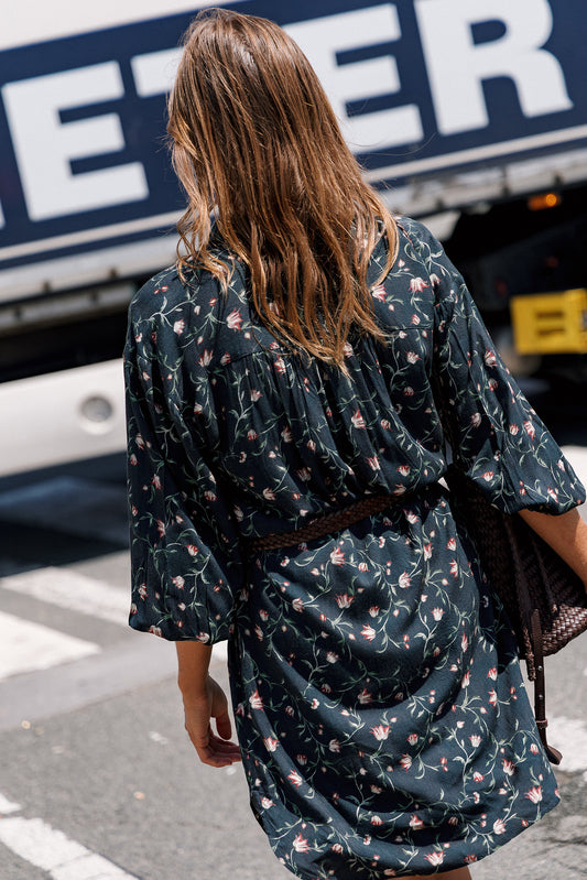 LONG FLORAL-PRINT SHIRT COLLAR DRESS 4