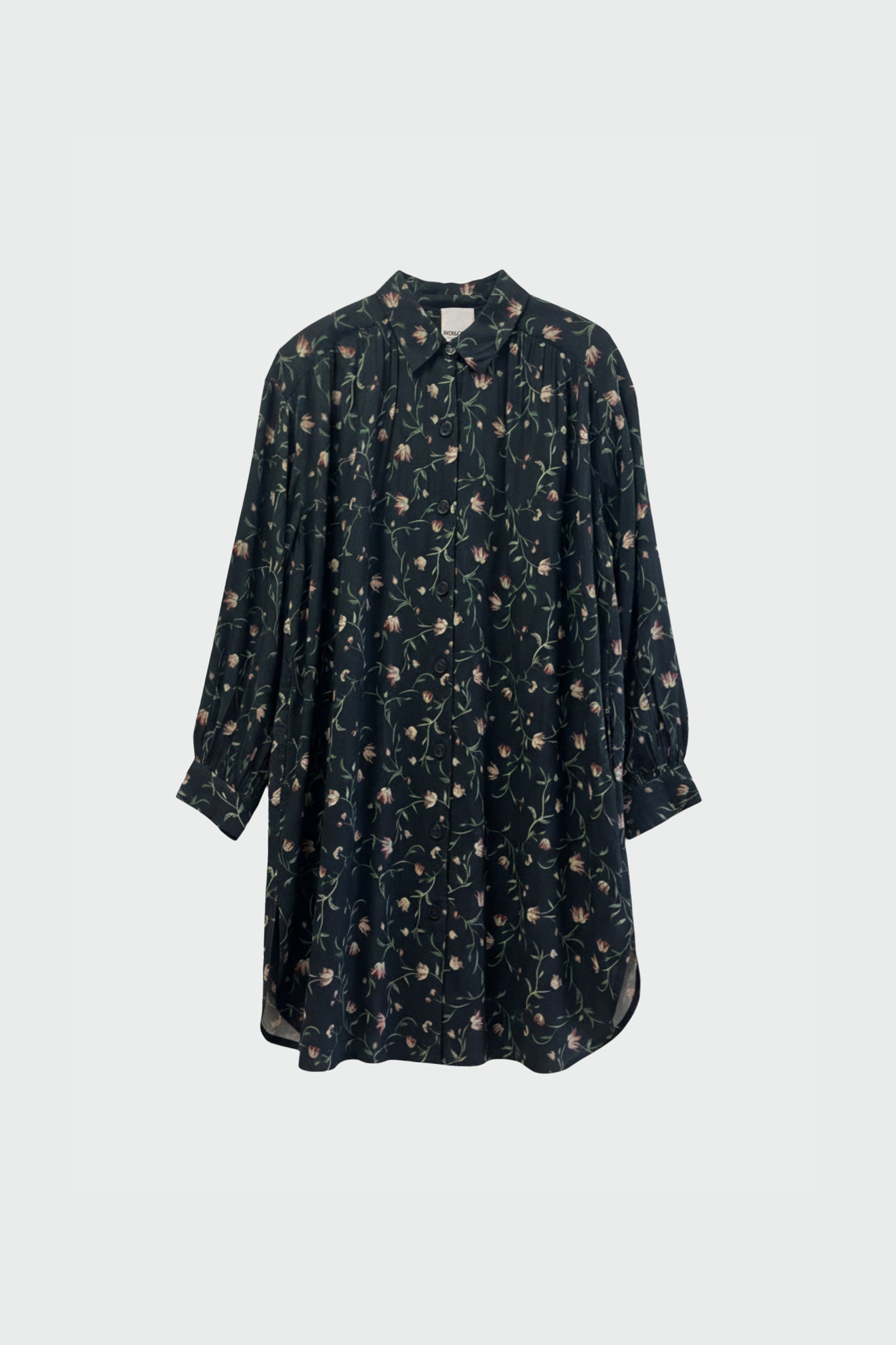 LONG FLORAL-PRINT SHIRT COLLAR DRESS