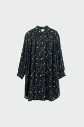 LONG FLORAL-PRINT SHIRT COLLAR DRESS
