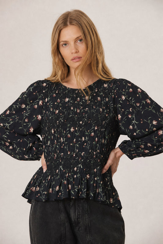 FLORAL PRINT SMOCK BLOUSE 1