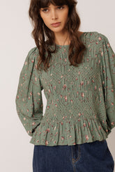 FLORAL PRINT SMOCK BLOUSE