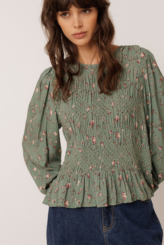 FLORAL PRINT SMOCK BLOUSE 1