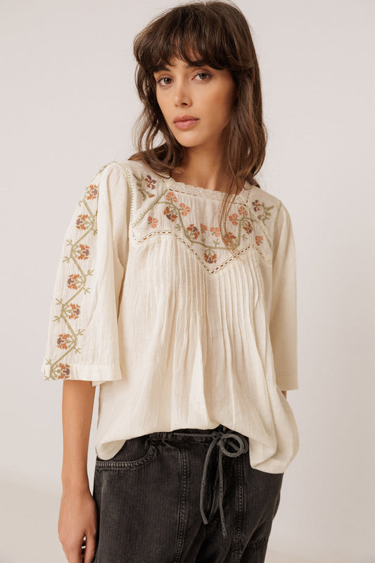 EMBROIDERED-YOKE BLOUSE 1