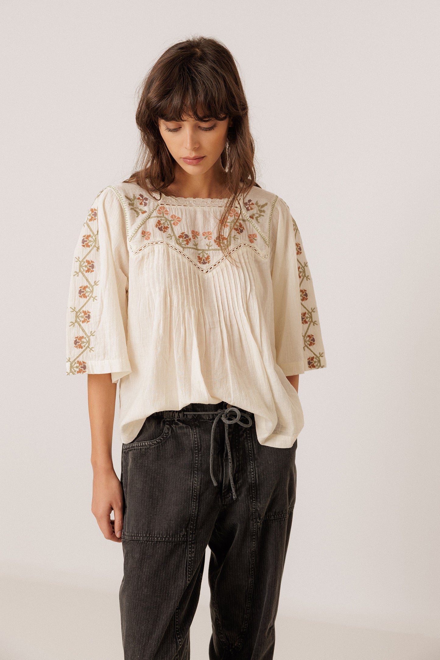 EMBROIDERED-YOKE BLOUSE