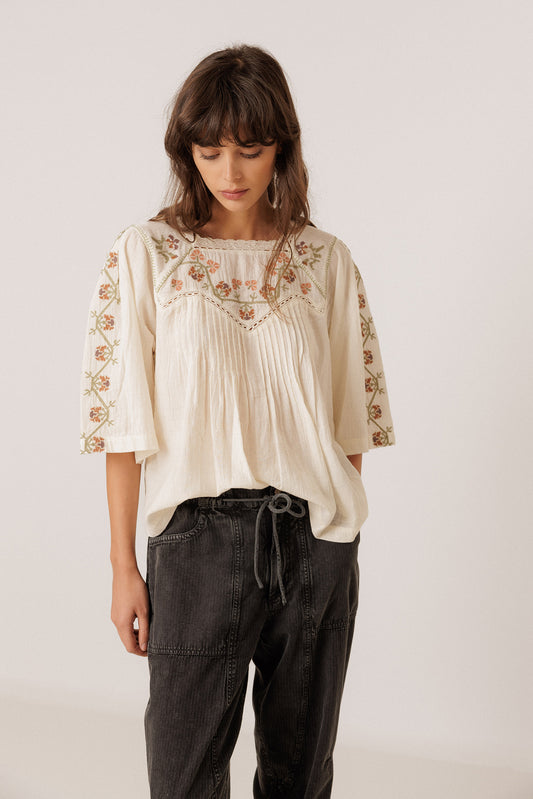 EMBROIDERED-YOKE BLOUSE 2