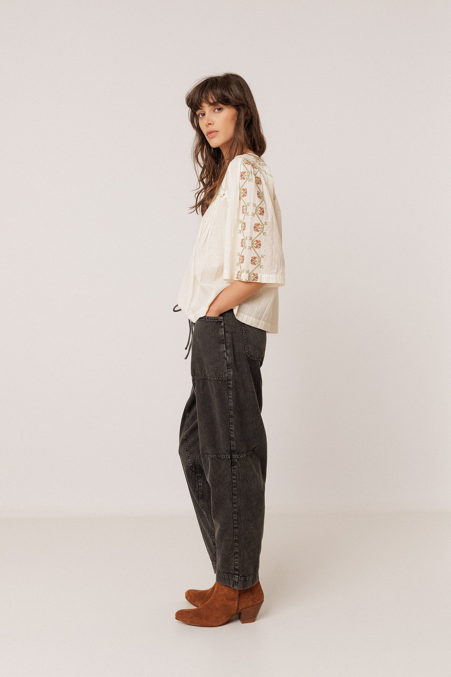 EMBROIDERED-YOKE BLOUSE