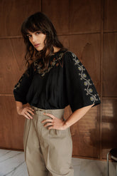 EMBROIDERED-YOKE BLOUSE