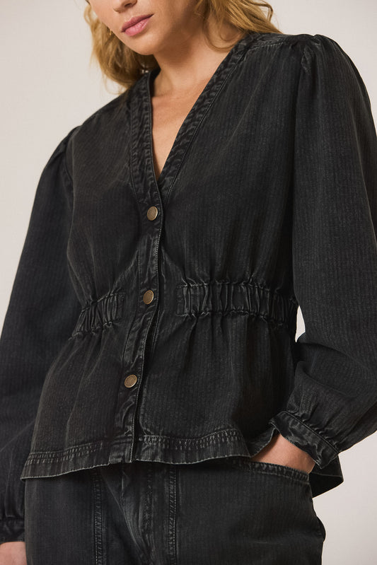 BALLOON-SLEEVE HERRINGBONE SHIRT 2