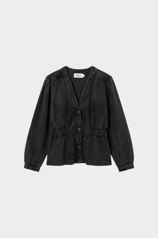 BALLOON-SLEEVE HERRINGBONE SHIRT 5
