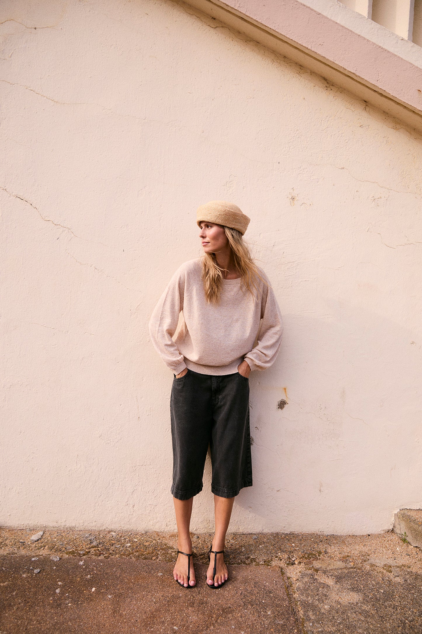 VINTAGE-WASHED HERRINGBONE BERMUDA