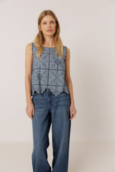PERFORATED-EMBROIDERY TOP