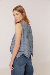 PERFORATED-EMBROIDERY TOP