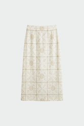 PERFORATED-EMBROIDERY PENCIL SKIRT