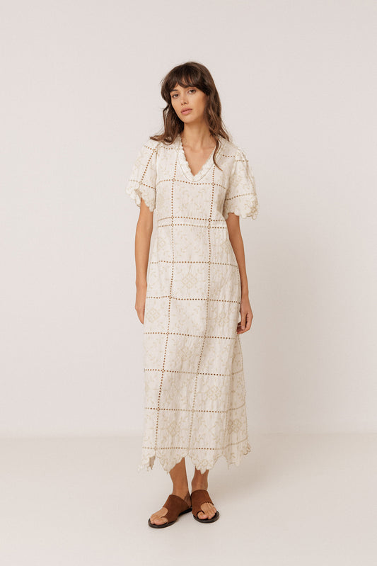 PERFORATED-EMBROIDERY MIDI DRESS 1