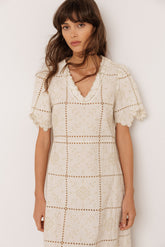 PERFORATED-EMBROIDERY MIDI DRESS