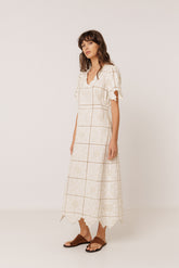 PERFORATED-EMBROIDERY MIDI DRESS