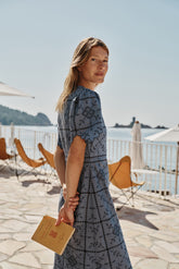 PERFORATED-EMBROIDERY MIDI DRESS