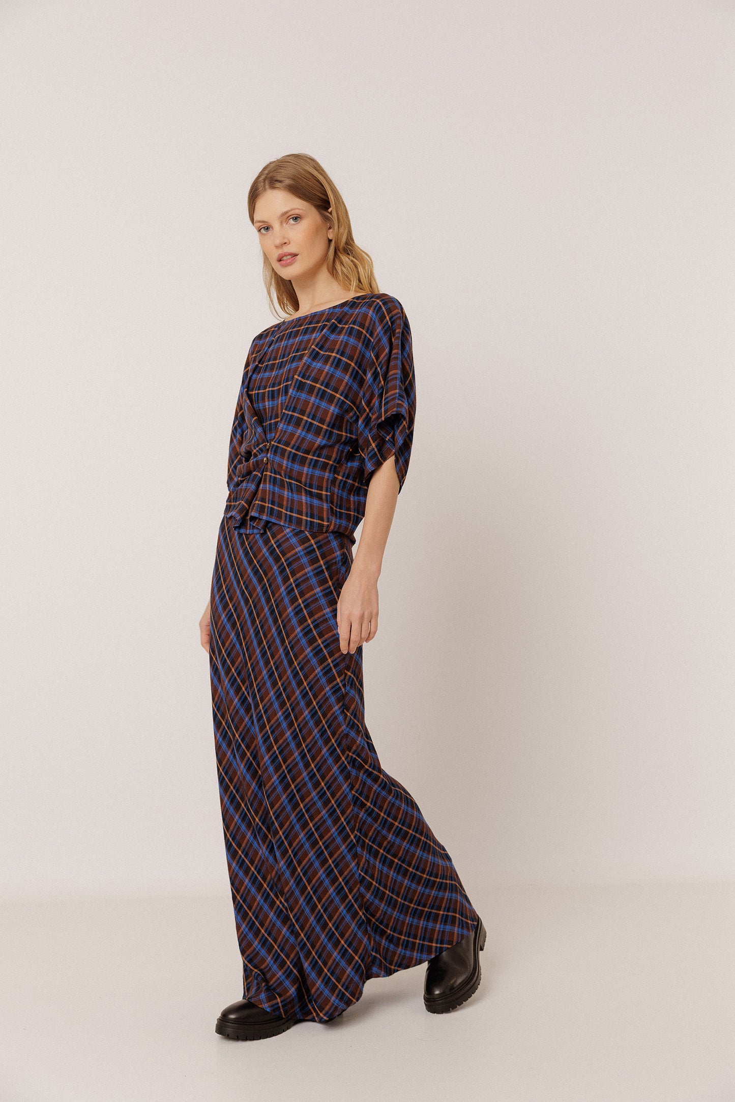 LONG MULTICOLOR CHECKERED SKIRT