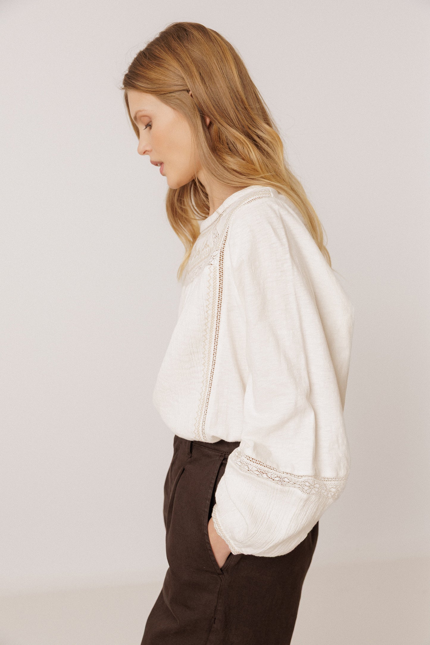COMBINATION BLOUSE WITH CONTRAST EMBROIDERY