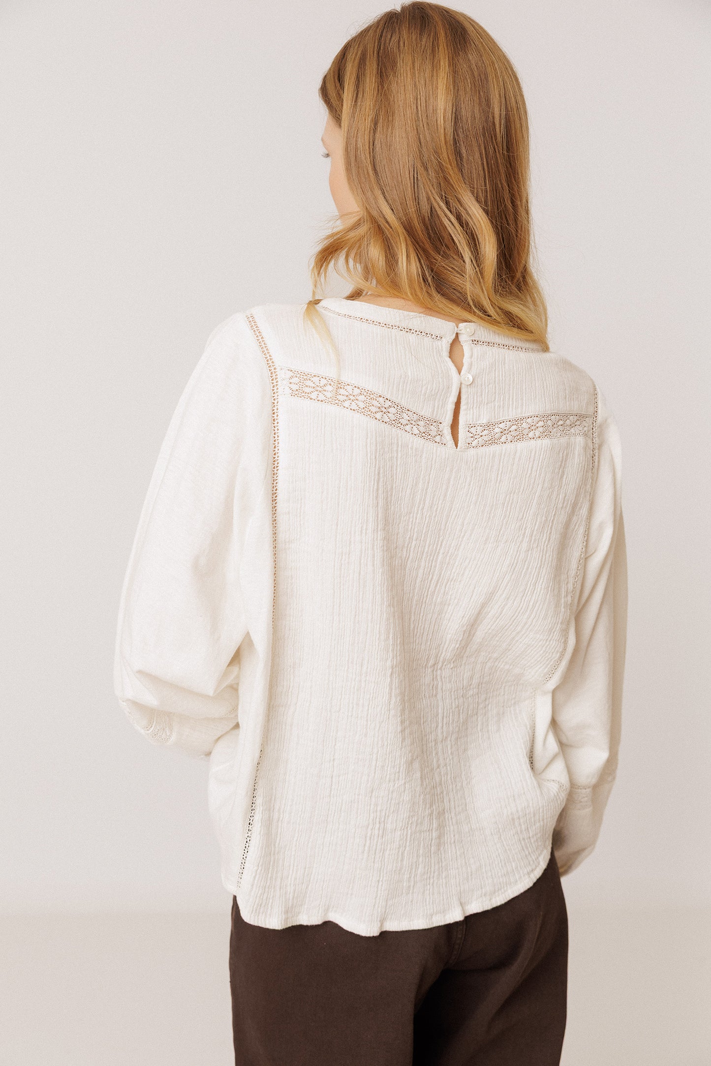 COMBINATION BLOUSE WITH CONTRAST EMBROIDERY