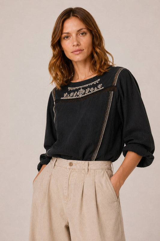 COMBINATION BLOUSE WITH CONTRAST EMBROIDERY 1