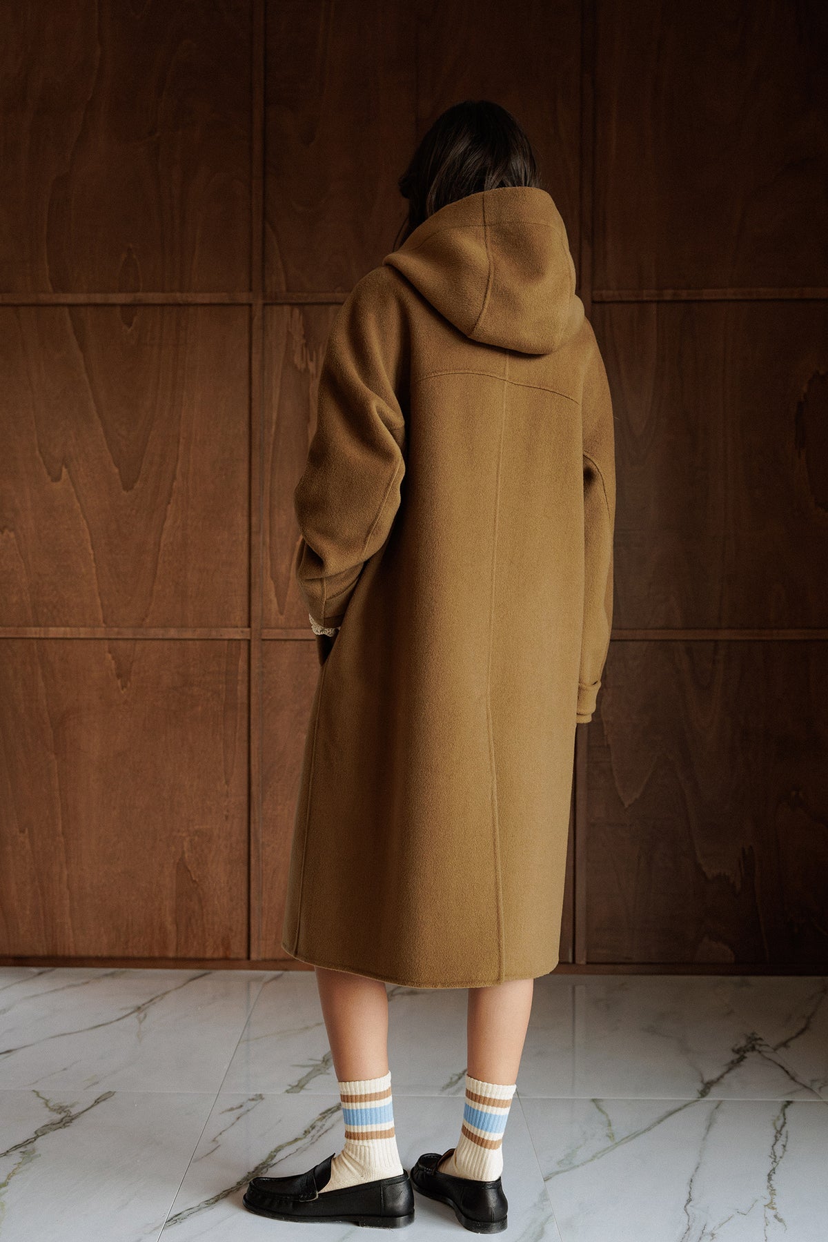 WOOL MAXI COAT WITH HOOD
