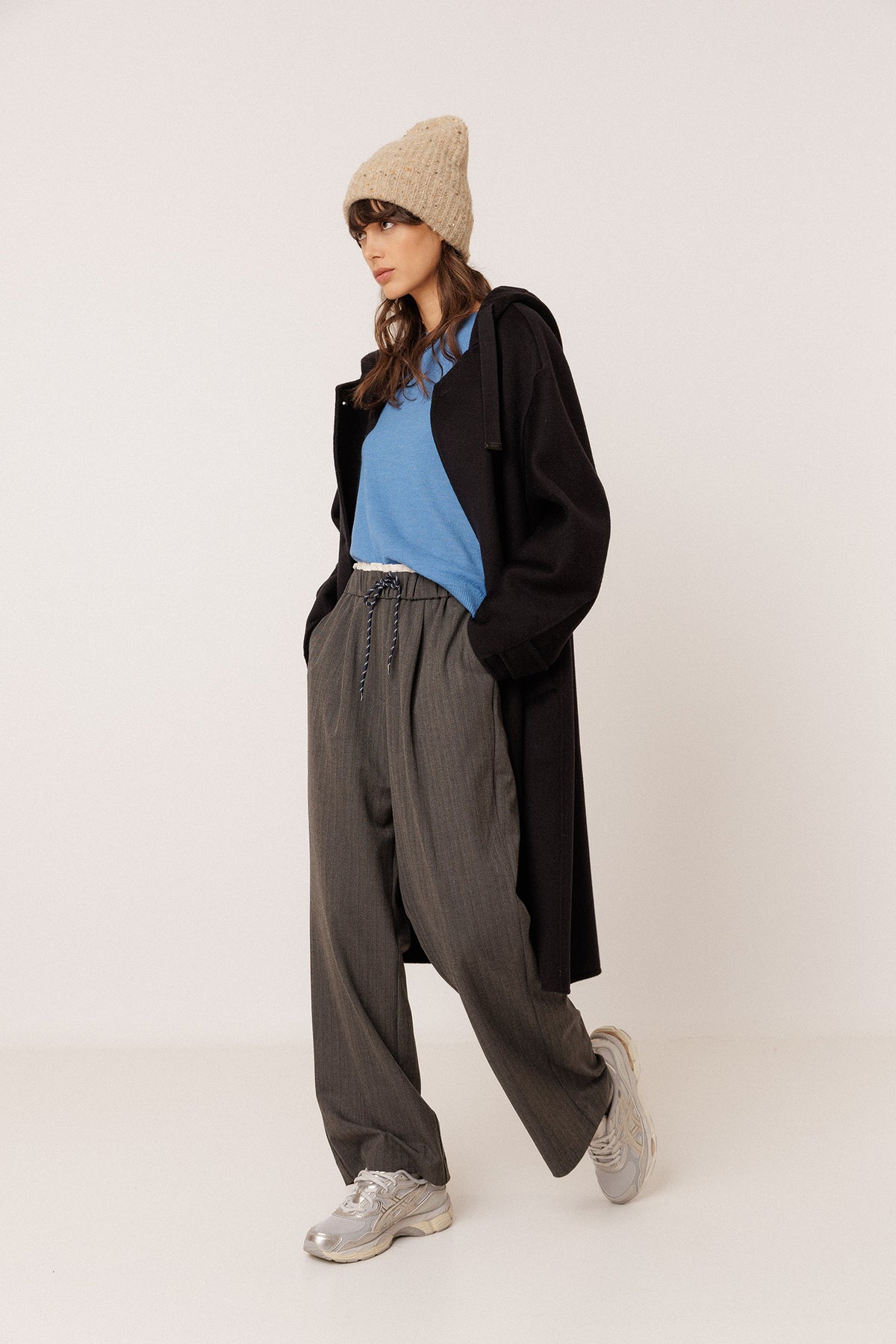 WOOL MAXI COAT WITH HOOD