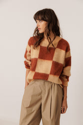 BRUSHED-EFFECT PLAID SWEATER
