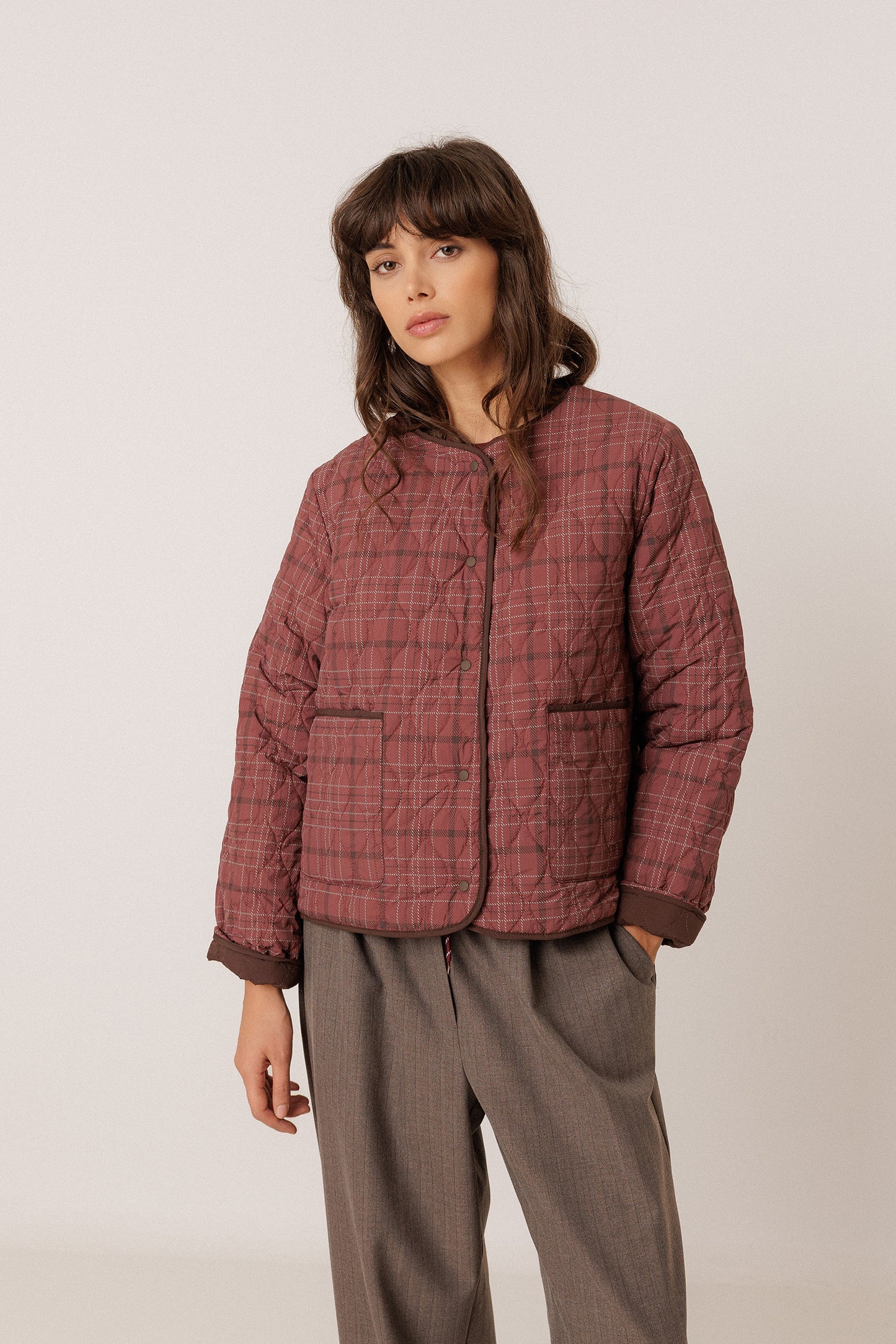 TARTAN-PRINT QUILTED JACKET