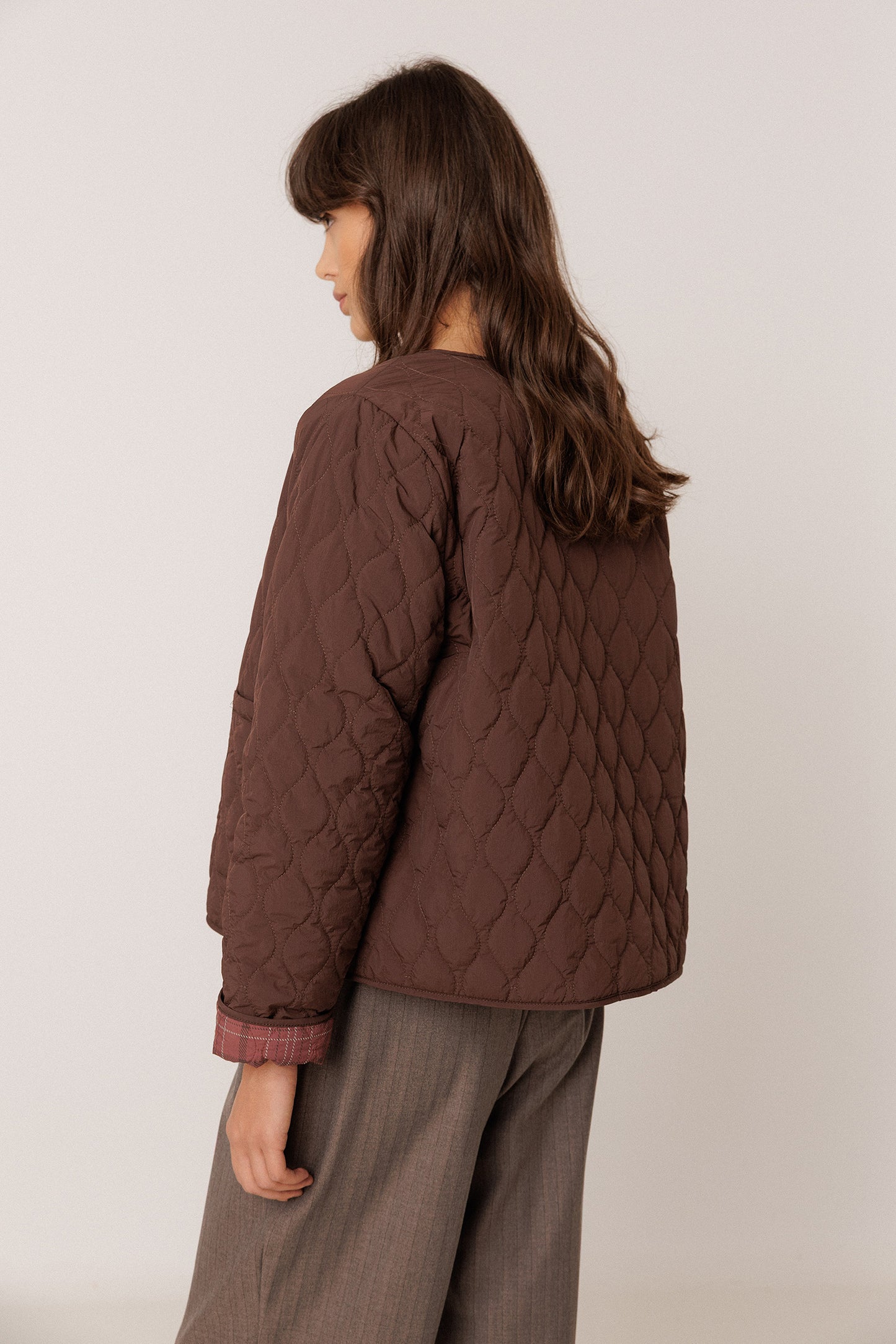TARTAN-PRINT QUILTED JACKET