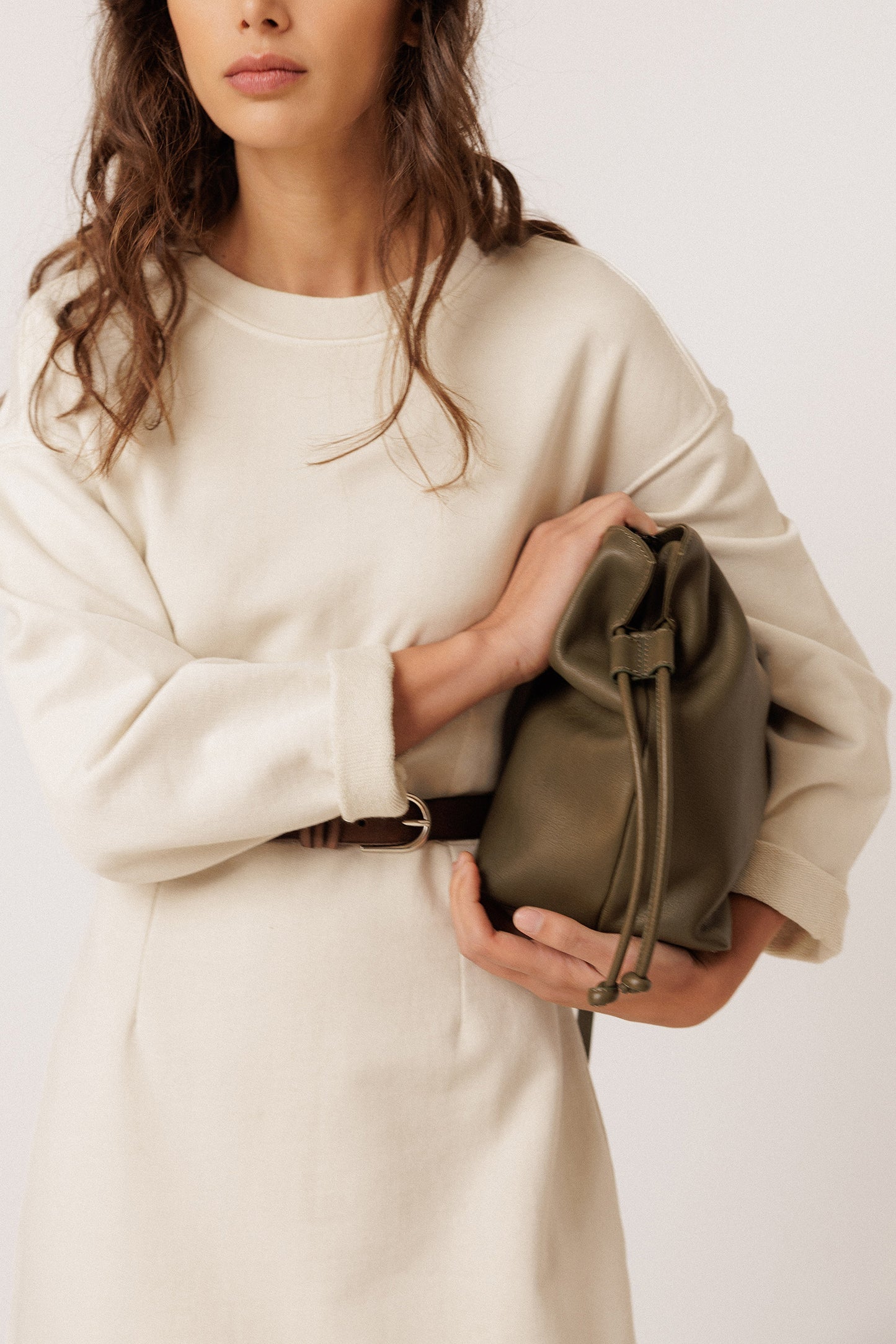 RUCHED-LEATHER SLING BAG