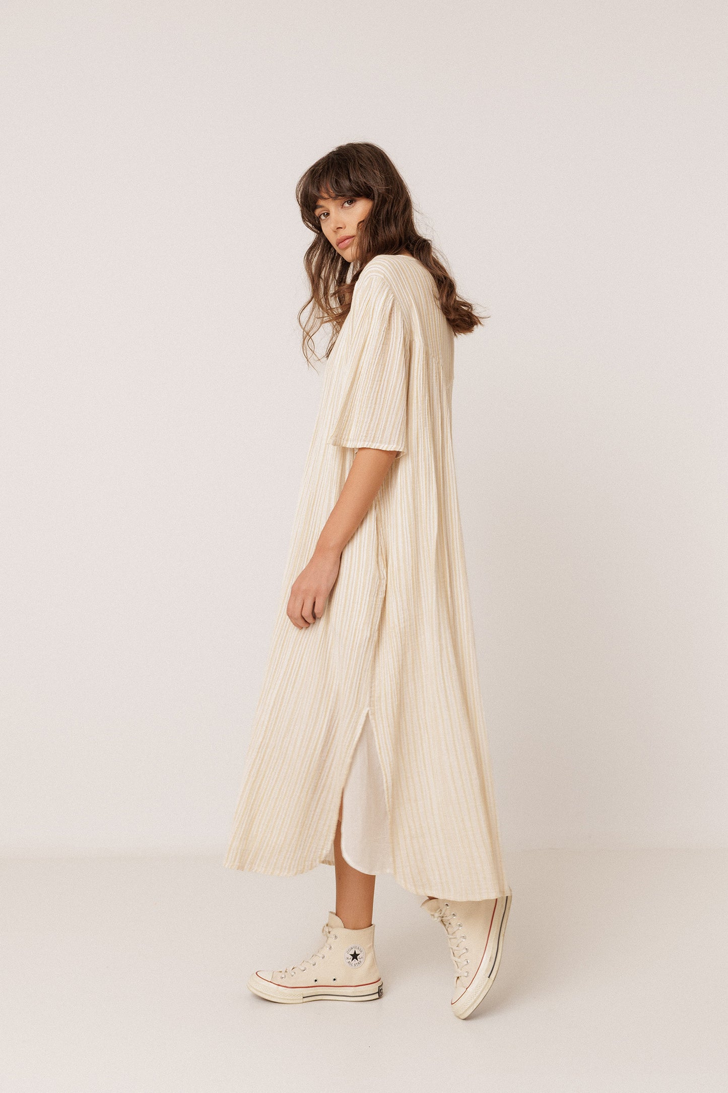 STRIPED DOUBLE-GAUZE DRESS