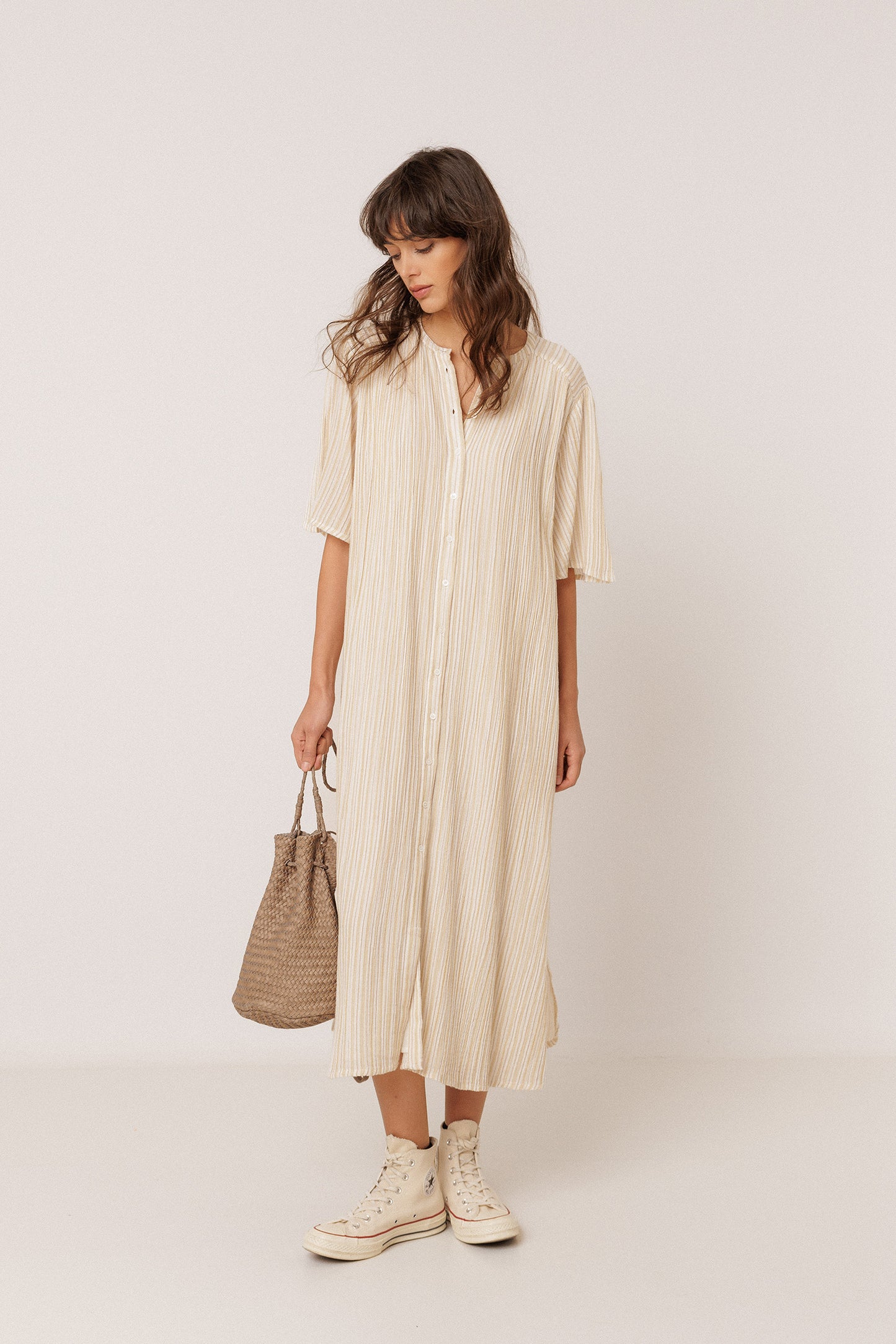 STRIPED DOUBLE-GAUZE DRESS