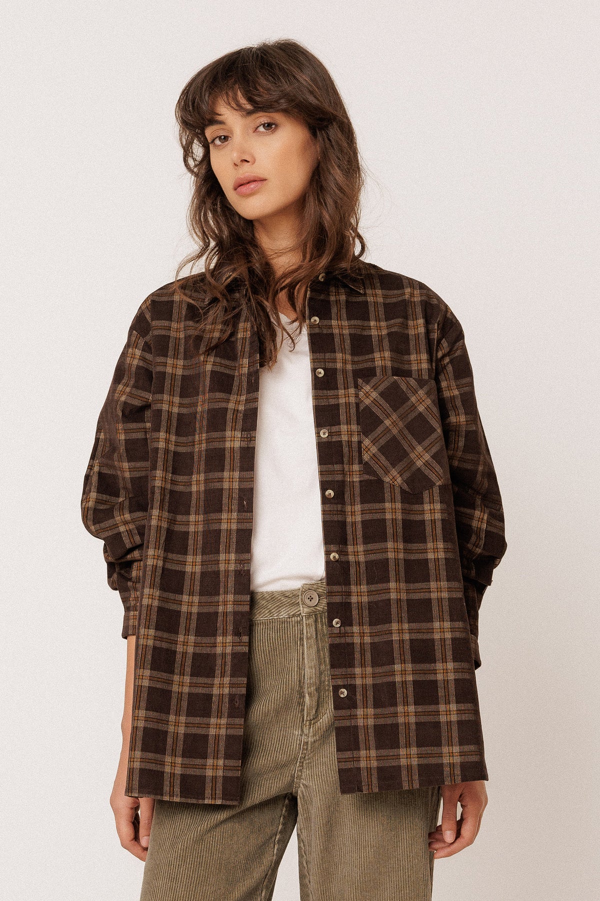 OVERSIZE CHECKERED MICRO-CORDUROY SHIRT