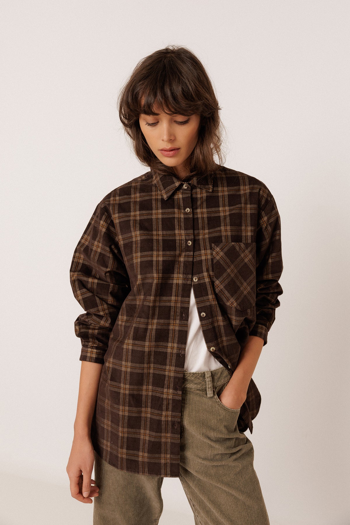 OVERSIZE CHECKERED MICRO-CORDUROY SHIRT