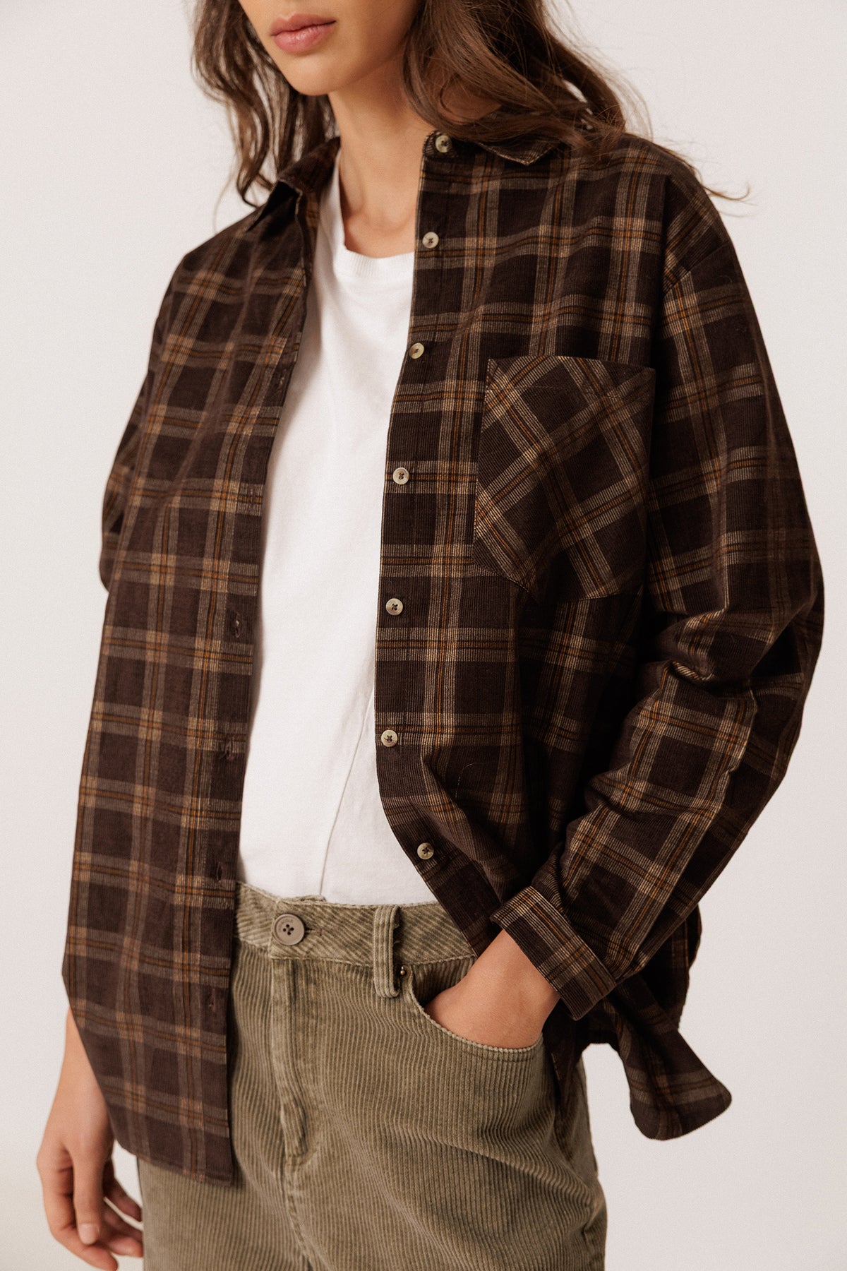 OVERSIZE CHECKERED MICRO-CORDUROY SHIRT
