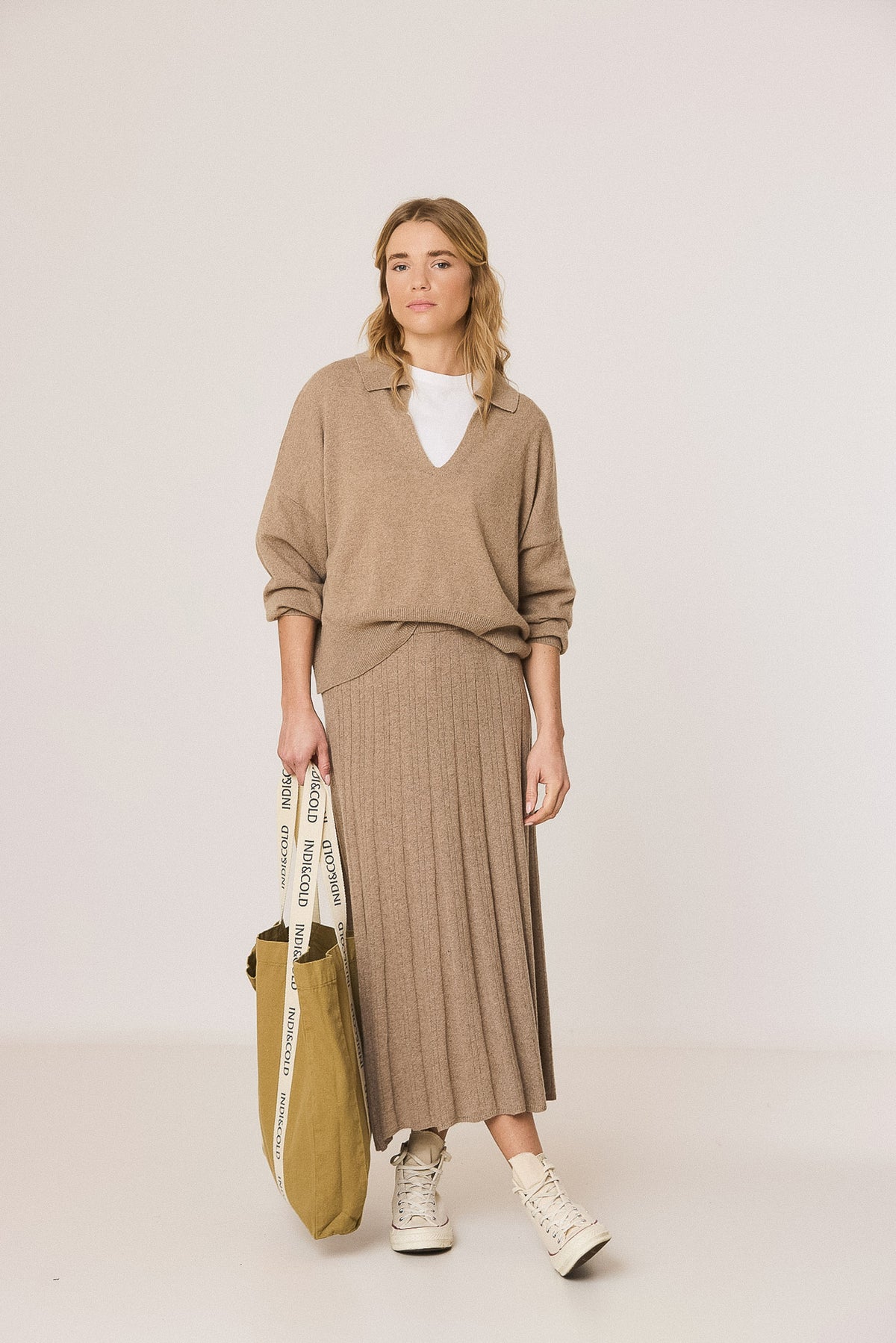 RIBBED MIDI SKIRT WITH CASHMERE
