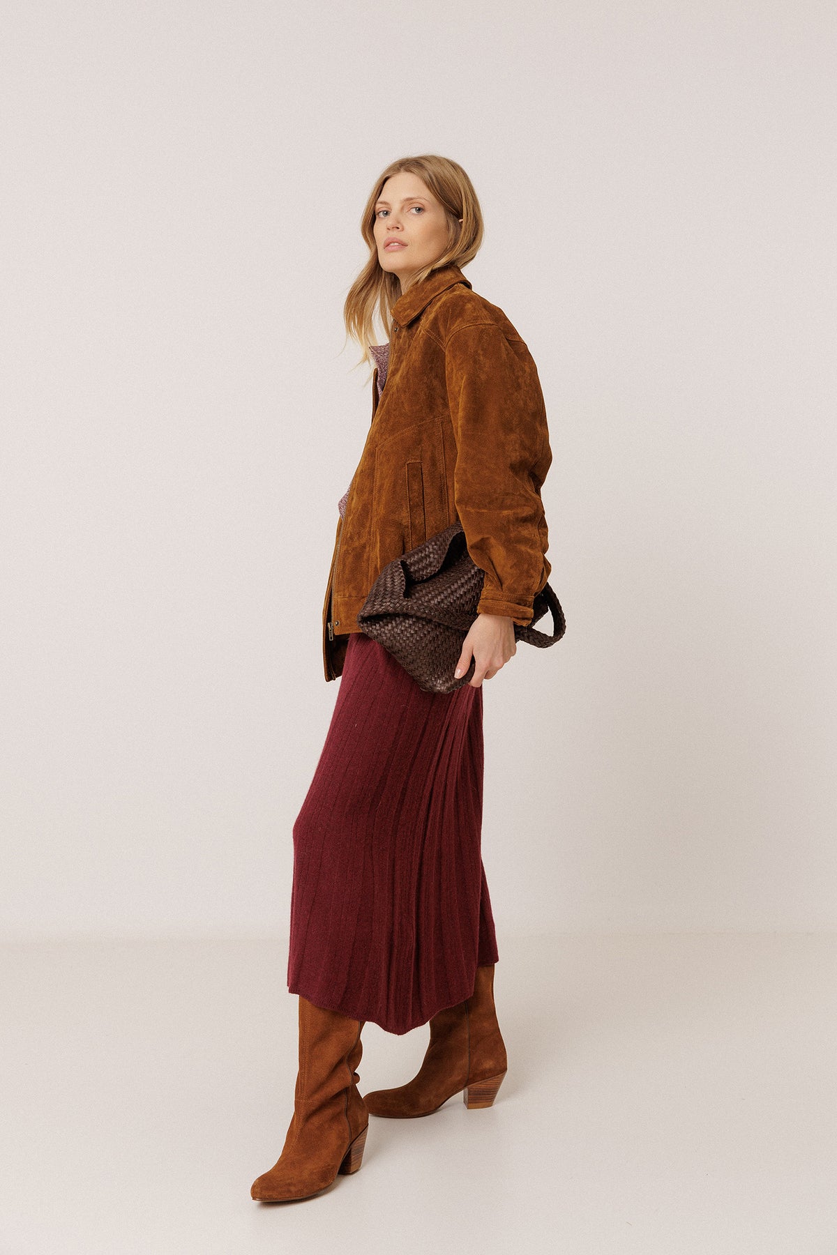 RIBBED MIDI SKIRT WITH CASHMERE